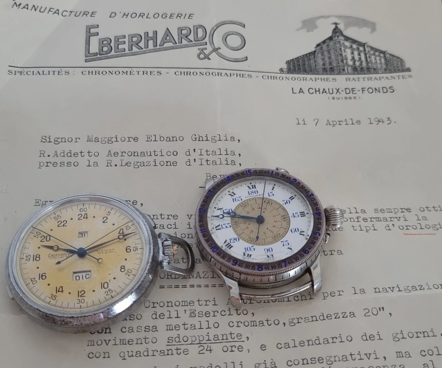 Sistema Magini WWII Longines Hour angle, Eberhard split second pocketwatch Rome to Tokyo spy mission