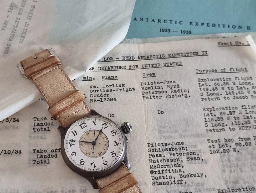 Admiral-Byrd-Weems-with-Longines-Pilot-watch ref 2106 - sidereal-time flight log