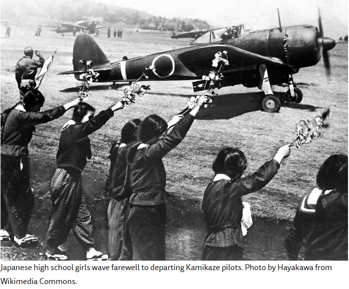 Japanese school girls waving a Kamikaze pilot off 1940's
