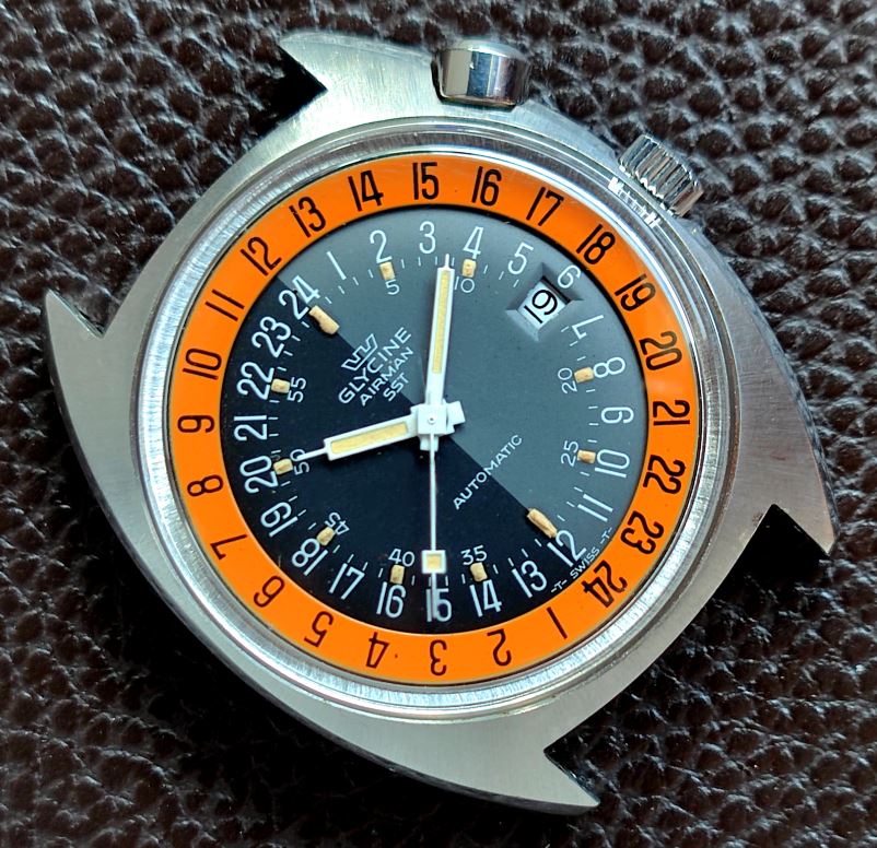 Glycine Airman SST flightbird Pumpkin 24hr AMPM dial