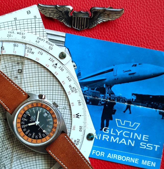 Glycine Airman SST pumpkin 24hour AM/PM dial 