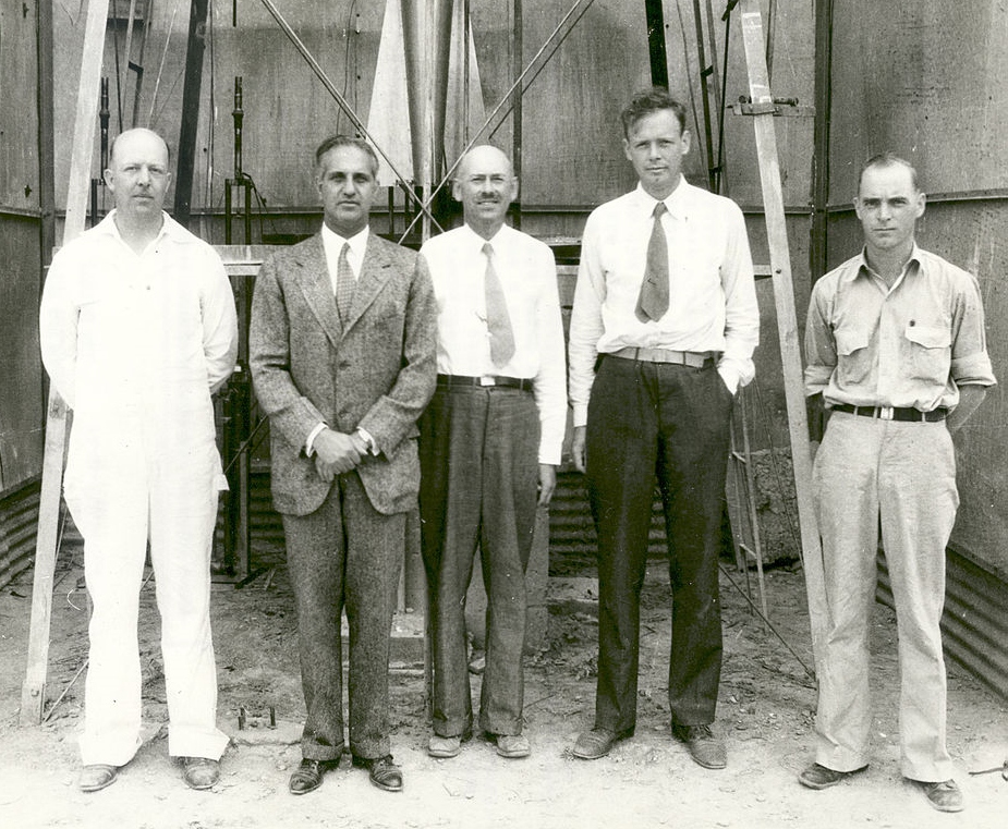 Albert Kisk, Harry F, Guggenheim, Robert Goddard, Col. Charles A. Lindbergh, N. T. Ljungquist, Roswell, New Mexico September 23, 1935