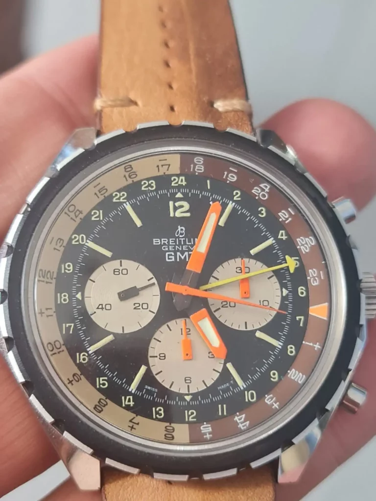 Breitling 812 reference 1970's GMT chrono manual wind valjoux 724