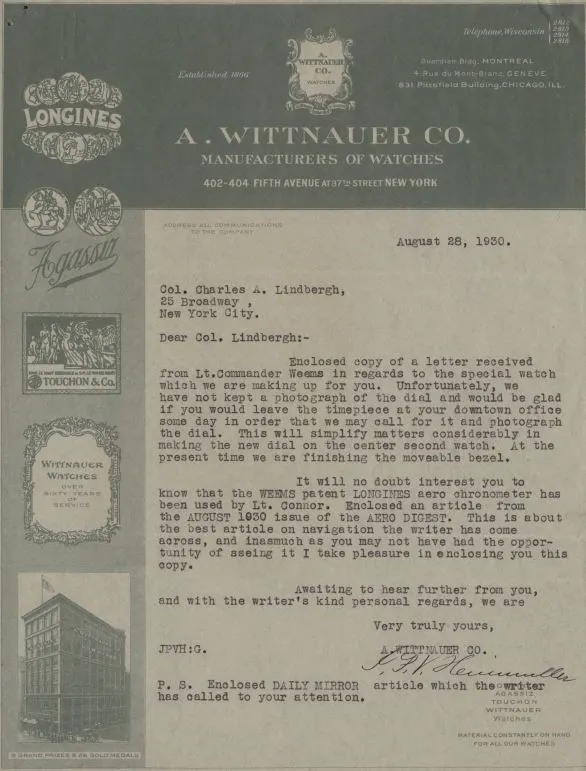 Letter Weems, Lindbergh, Heinmuller, Harry Connor